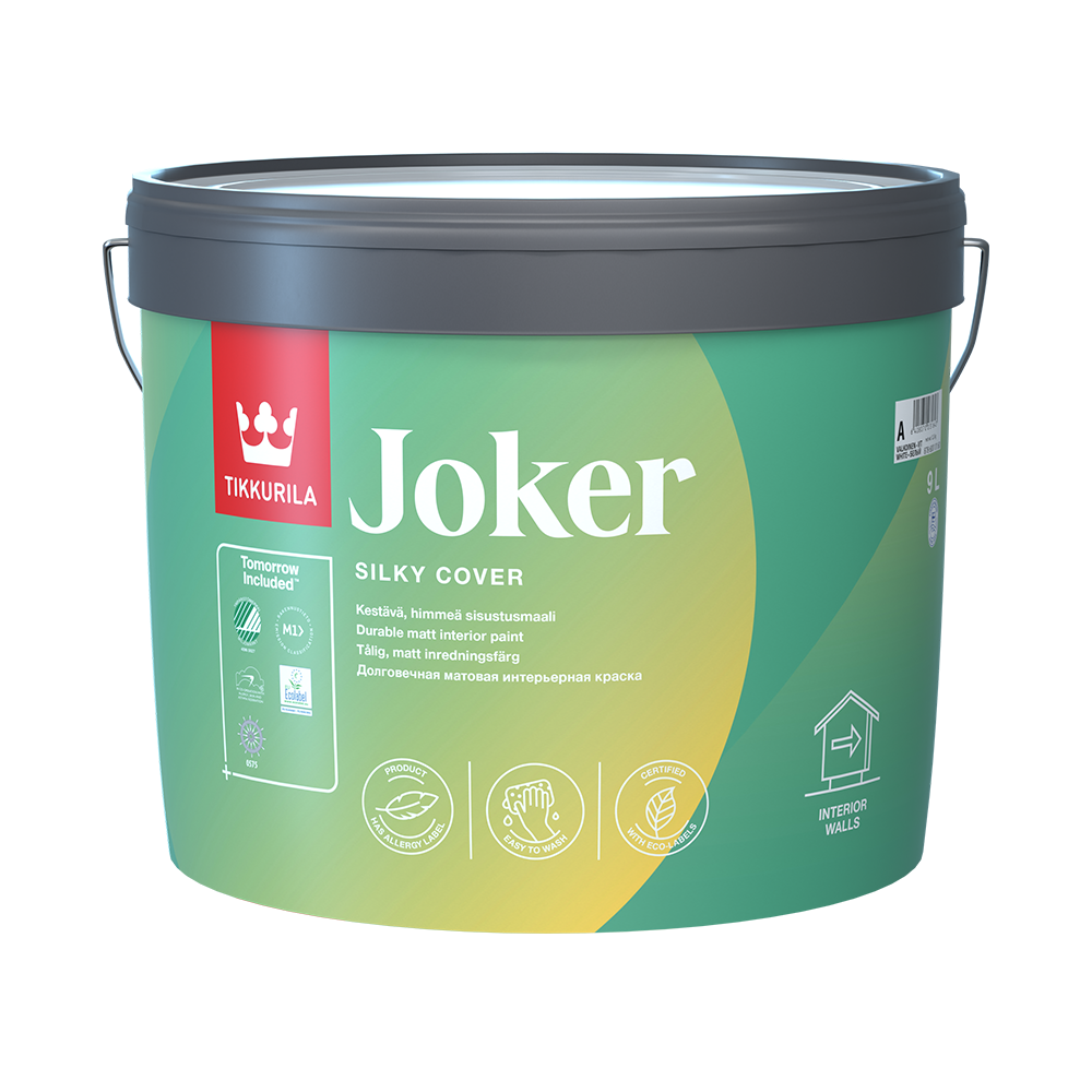 Фарба акрилатна водоемульсійна TIKKURILA Joker, база А шовковистий мат білий 9 л 12,1 кг